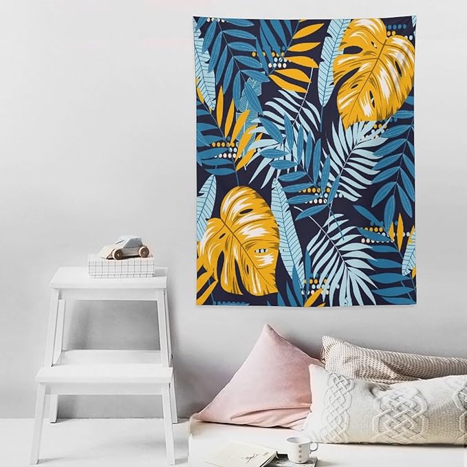 ICMOLYYENLO Palm Leaf Tapestry Wall Hanging, Tropical Leaves Plant Jungle Green Hawaiian Art Home Decor for Guest Bedroom Living Room Dormitory 60x60 Inch