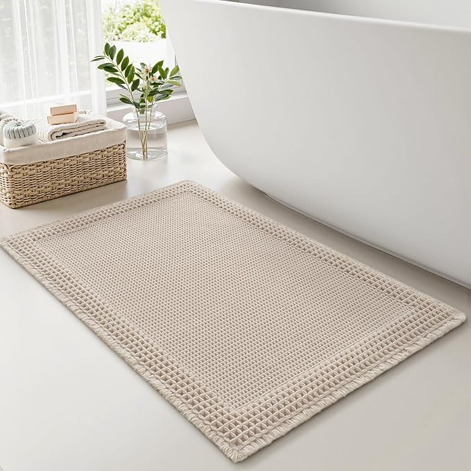 RESARE Waffle Bath Mat for Bathroom Non Slip Bathroom Rugs 24x36 Pale Beige | by Resare