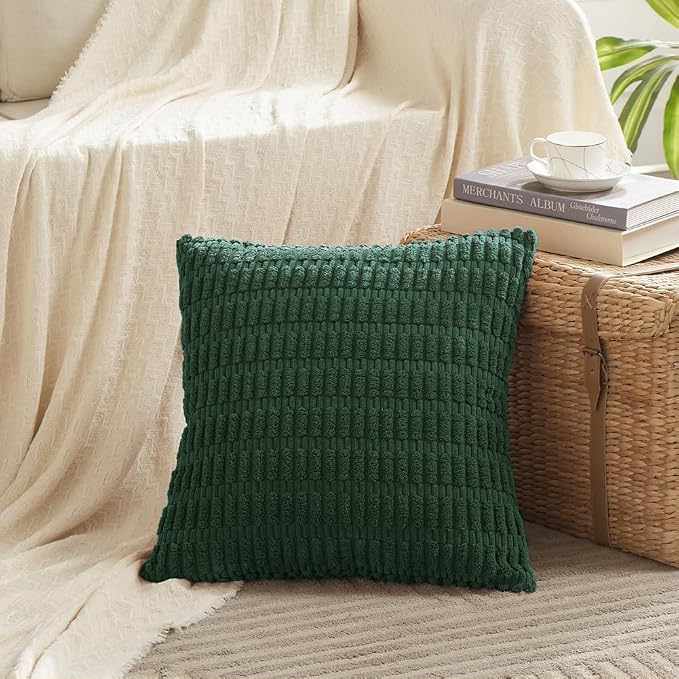 Fancy Homi Set of 4 Dark Green Boho Decorative Throw Pillow Covers 20x20 Inch - Image 2