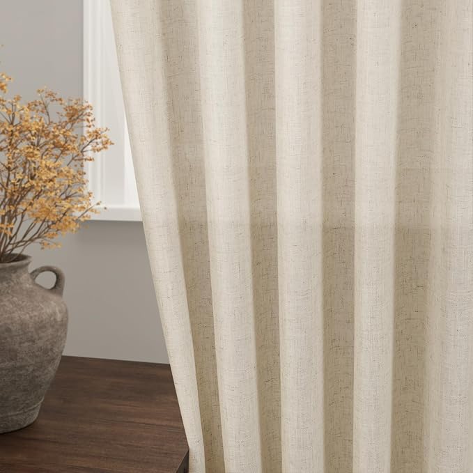 Nanspring Beige Semi Sheer Linen Curtains 72 inch Length - Image 2
