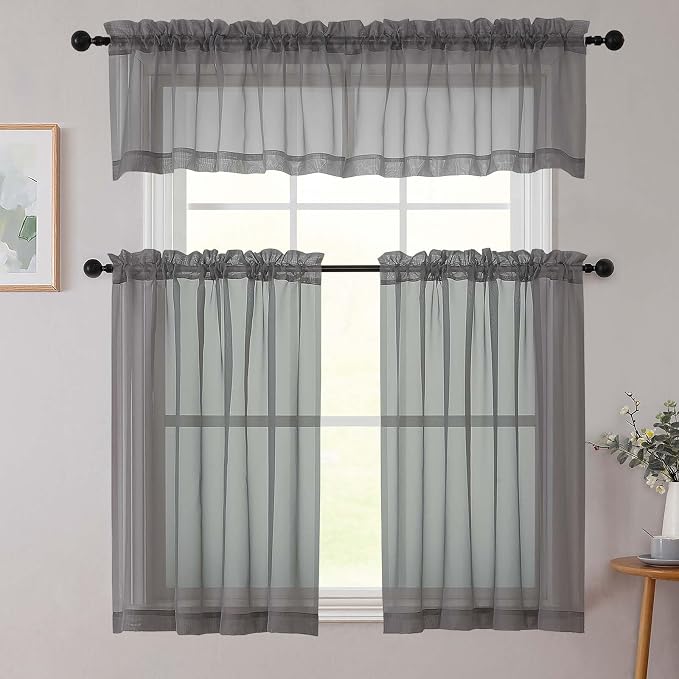 Kitchen Curtains 24 Inch Length Tier 2 Pieces, Cafe Bathroom Basement Rod - Image 8