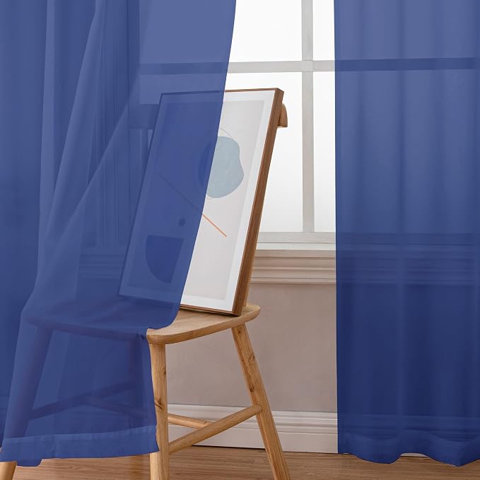 Chyhomenyc Sheer Royal Blue Curtains 90 inches Long 2 Panels, Light Filtering - Image 9