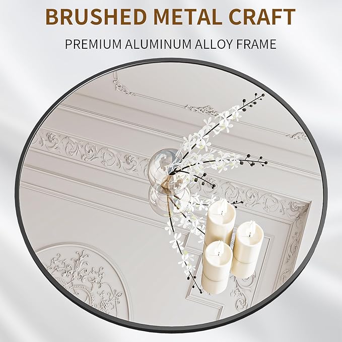 BEAUTYPEAK 40 Inch Round Mirror, Metal Frame Circle Mirror, Wall Mounted for Entryway, Bathroom, Vanity, Living Room, Black