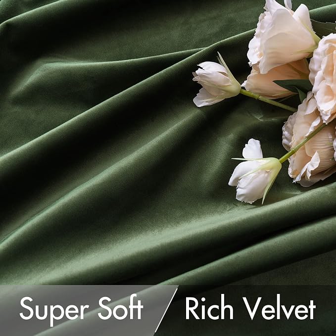 MIULEE Velvet Curtains 52x108 inches 2 Panels Olive Green Blackout Curtains | - Image 4