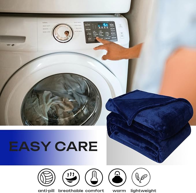 JIAHANNHA Navy Blue Fleece Throw Blankets Queen Size 90 by 90 Inches - Image 5