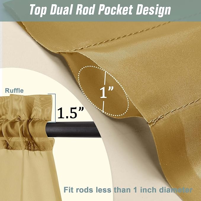 Gold Sheer Curtains for Window 72 inches Long 2 Panels Set, Soft Airy Modern - Image 3