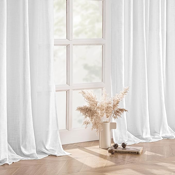 MIULEE White Linen Curtains 95 Inch Long 2 Panels - Image 5
