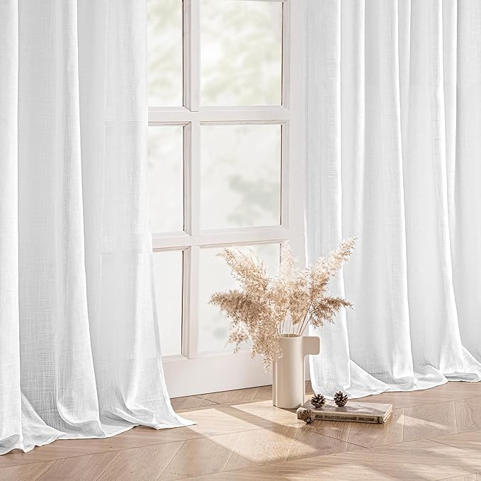MIULEE White Linen Curtains 120 Inches Long 2 Panels - Image 5