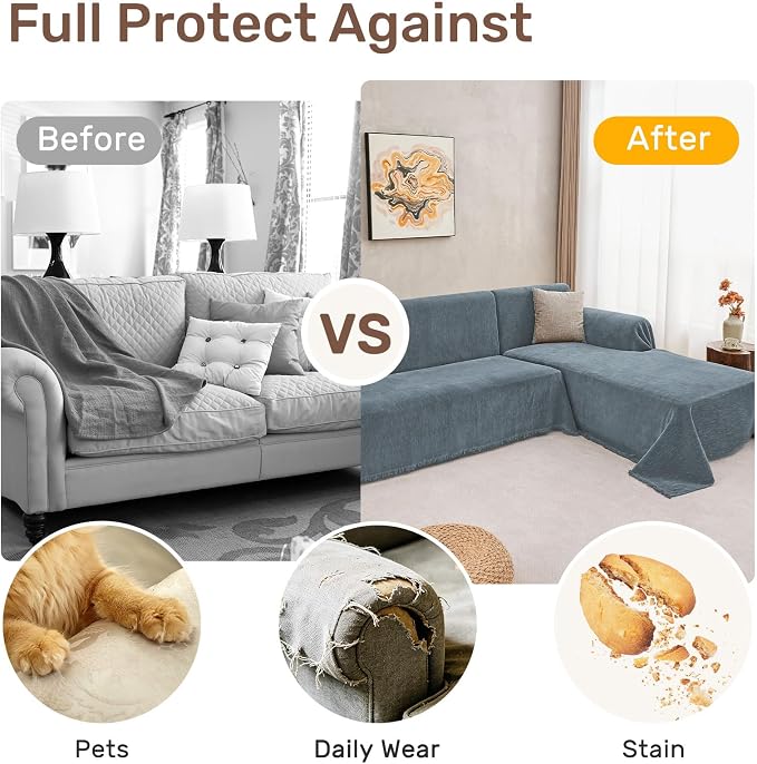 2 Pieces Sectional Couch Covers L Shaped Cover XXXL Dusty Blue | Thick Washable - Image 4
