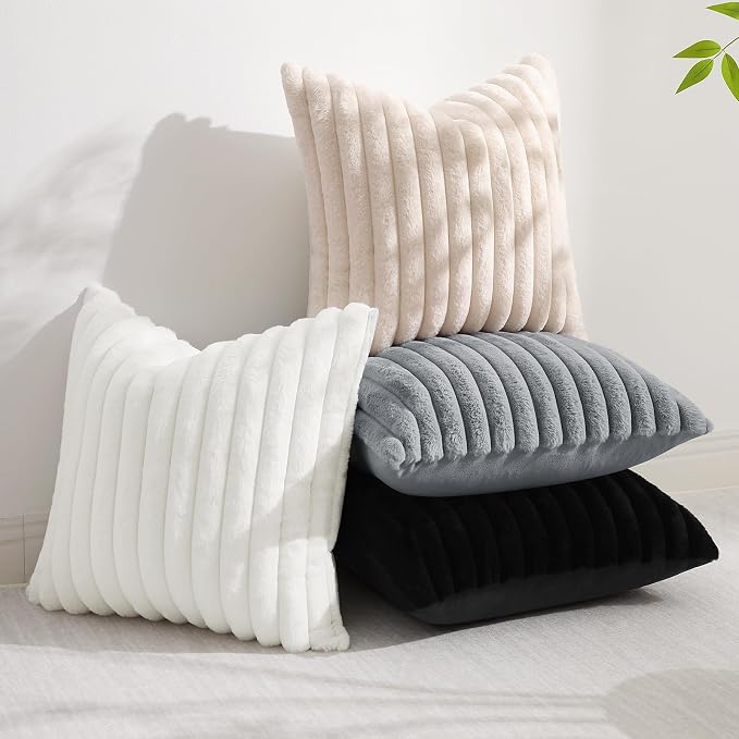decorUhome Summer Cozy Faux Fur Throw Pillow Covers 18x18 Set of 2 Decorative - Image 5