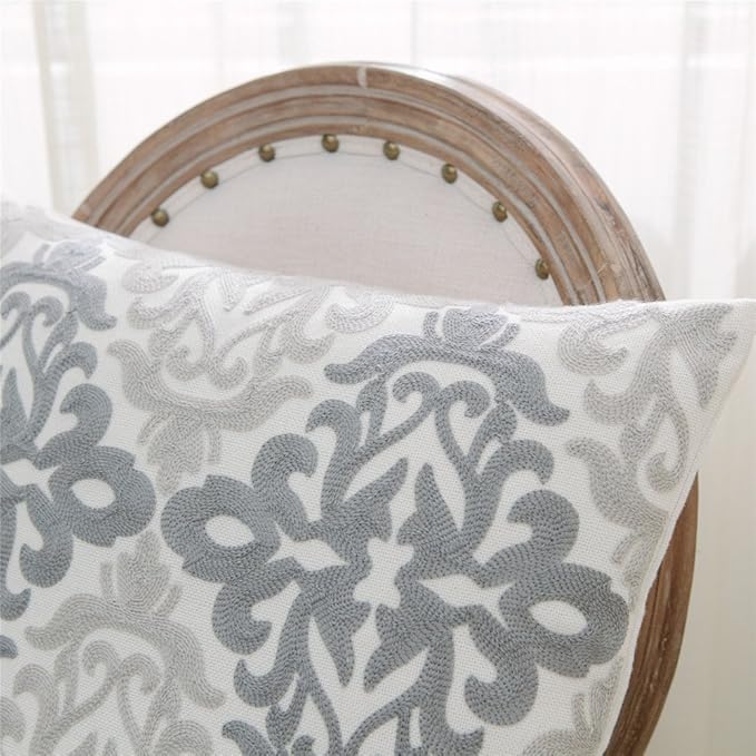 HWY 50 Gray Grey Decorative Throw Pillow Covers 18x18 Inch, Pack of 2 Embroidered Linen Farmhouse Cushion Cover Pillow Case for Sofa Couch Living Room Bed Bedroon, Accent Geometric