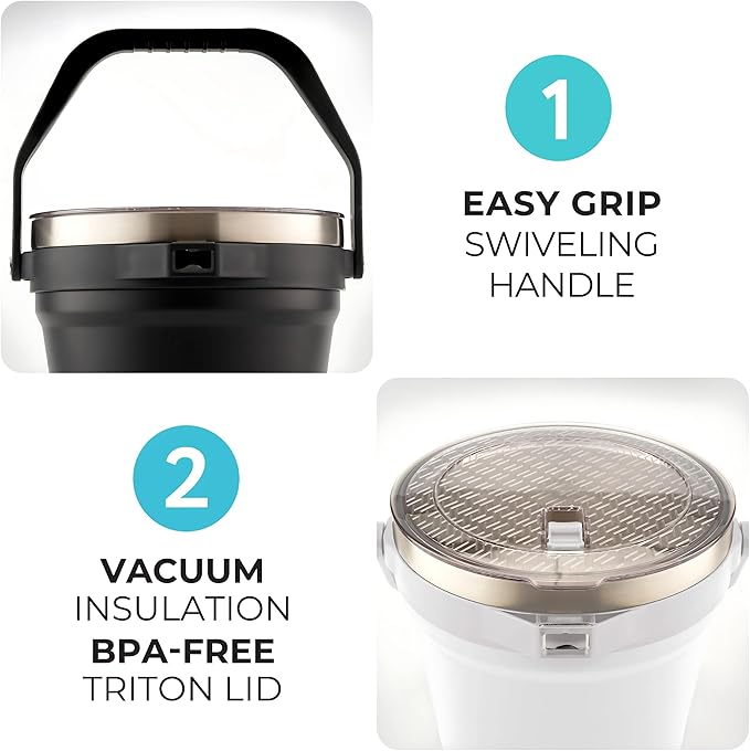 Large Insulated Ice Bucket with Lid – Stainless Steel Ice Bucket and Scoop – Ice Buckets for Parties, Bars – Ice Bucket with Lid and Scoop – Outdoor Ice Bucket, Cocktail Use (Natural Stainless)