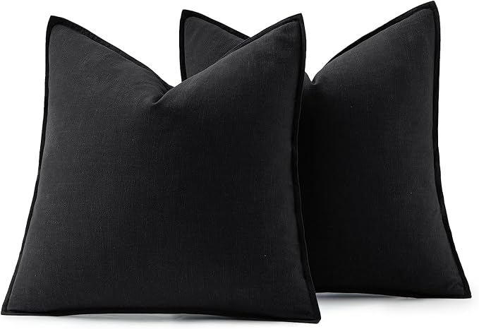 MIULEE Decorative Linen Pillow Covers 18x18 Inch Black | Boho Farmhouse​ - Image 6