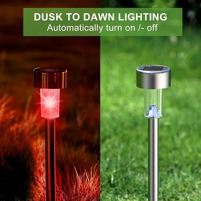 Solar Lights Outdoor Waterproof, Stainless Steel LED Landscape Lighting, Solar Garden Lights Solar Powered, Outdoor Solar Lights for Yard, Pathway, Walkway, Patio , Lawn - 16 Pack ( Multicolor )
