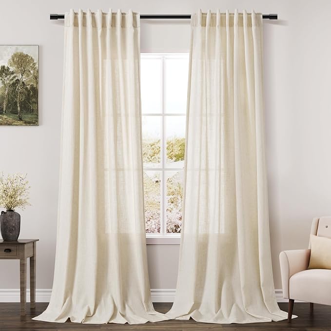 Nanspring Warm Beige Linen Curtains Semi Sheer 96 Inches Long 2 Panels Set by Nanspring