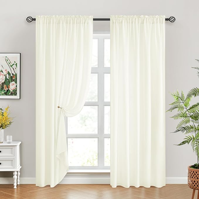 HOMEIDEAS Non-See-Through Ivory Privacy Sheer Curtains, 52 X 96 Inches Long 2 - Image 2