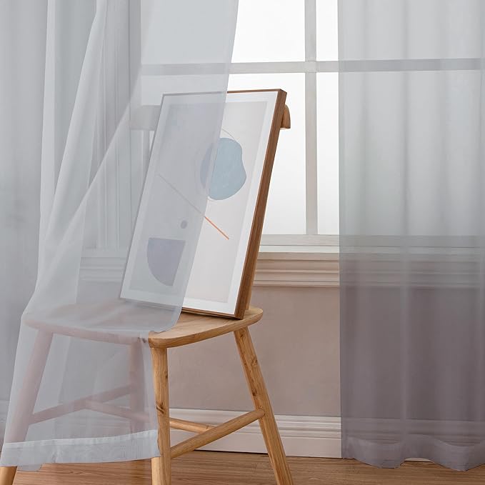 Simplebrand Light Grey Sheer Curtains 63 Inch Length 2 Panels, Rod Pocket Solid - Image 4