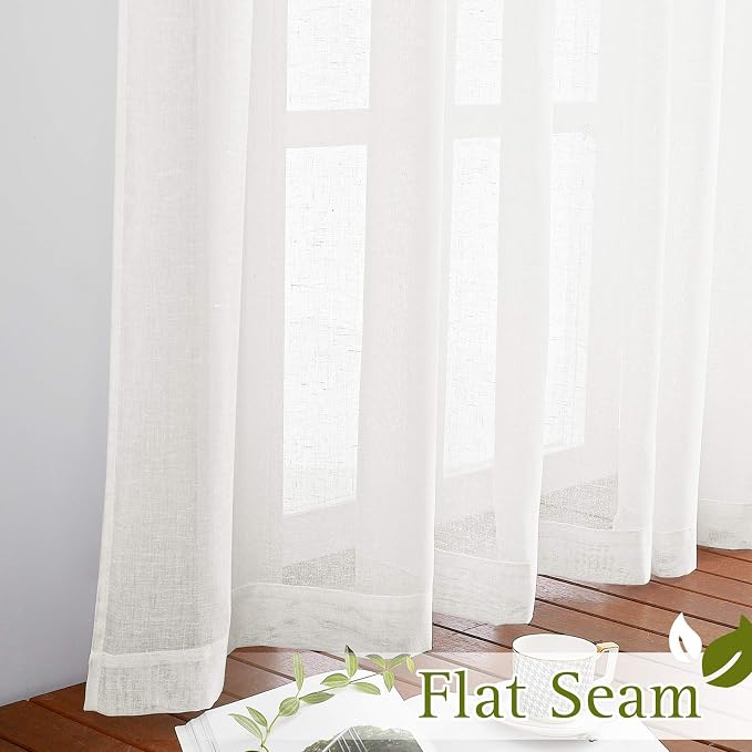 NICETOWN Linen Curtains Semi Sheer Bedroom Window Curtains, Grommet Casual 72" - Image 7