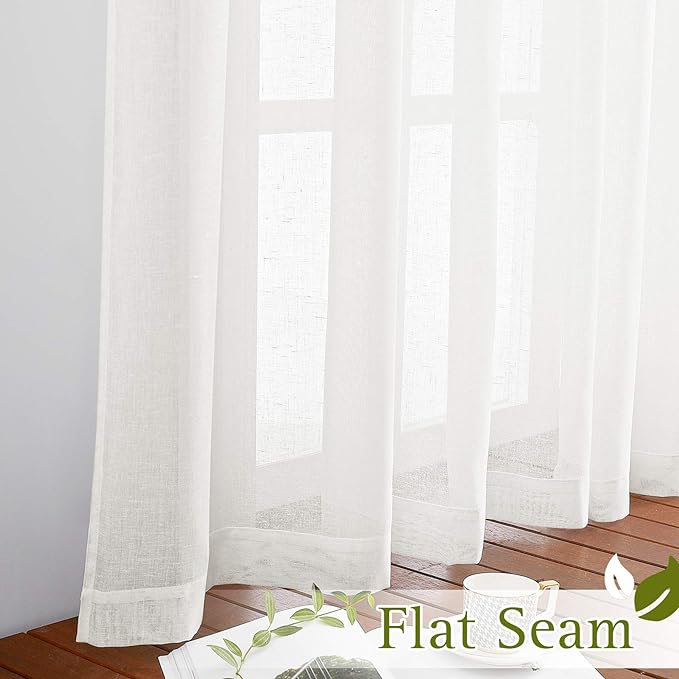 NICETOWN Linen Curtains Semi Sheer Flax Texture, Eyelet Top Bedroom Window - Image 6