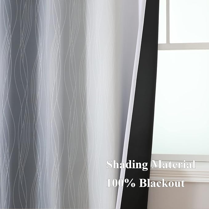 Estelar Textiler Grey and Greyish White Blackout Curtains 45 Inch Length - Image 5