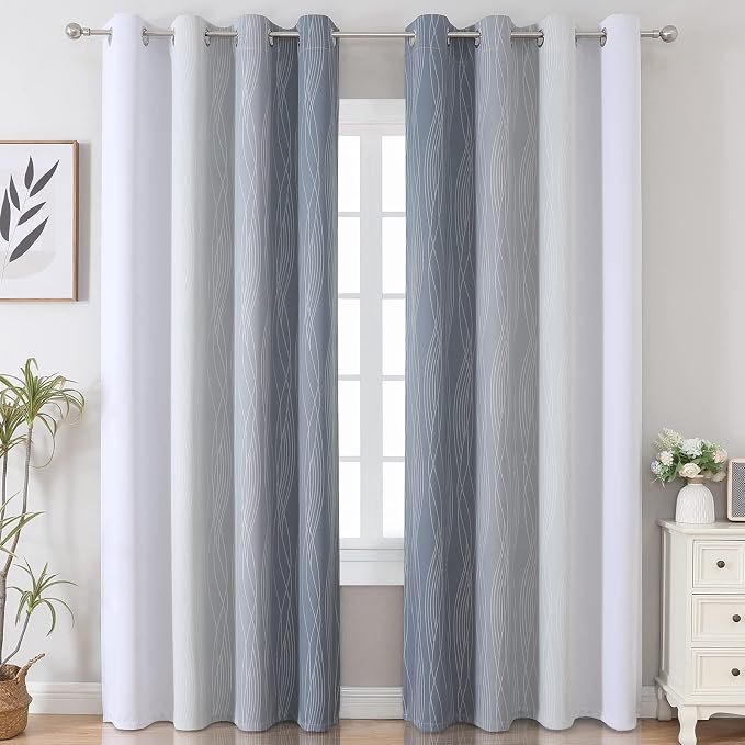 Estelar Textiler Thermal Insulated Blackout Curtains 96 Inches Long, Ombre Grey - Image 2