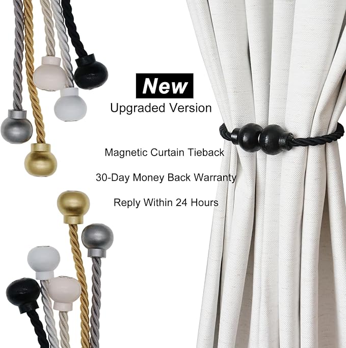2 Pack Magnetic Curtain Tiebacks Modern Handmade Rope Curtain Tie Backs - Image 7