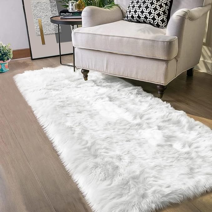 Latepis Runner Rugs for Hallway 2x8 White Faux Sheepskin Fur Rug Fluffy Shag by Latepis