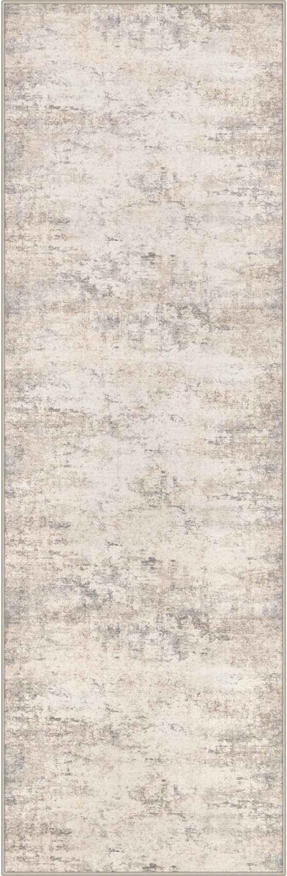 2.6x8 Washable Runner Rug：Modern Abstract Soft Carpet Brown Beige | by FXRHLP