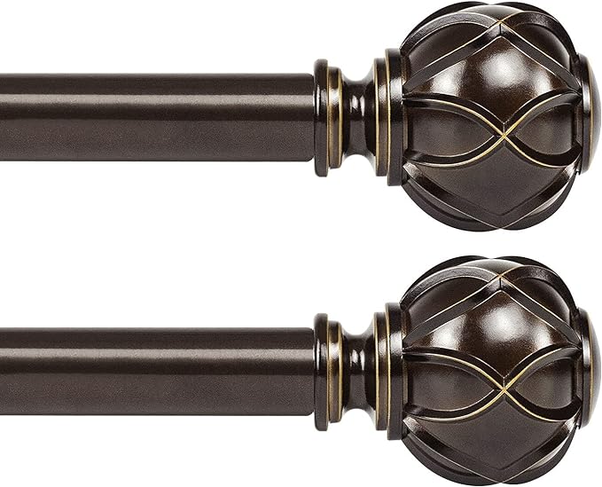 KAMANINA Single Curtain Rod 32 to 58 Inch, 7/8 Inch Antique Bronze Adjustable by KAMANINA