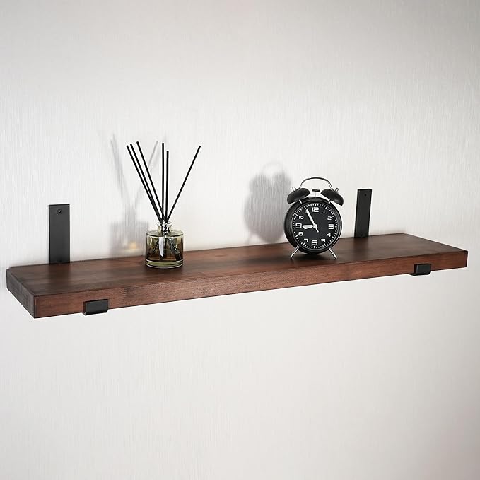 CONSDAN Floating Shelves for Wall Mounted Book Shelf Hanging Shelves Floating Bookshelf for Bedroom, Bathroom, Living Room, Kitchen USA Grown Solid Hardwood, Dark Maple 48x7.5x1.5 in (Set of 3)