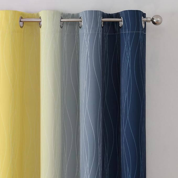 Estelar Textiler Navy Blue and Yellow Blackout Curtains 63 Inch Length 2 Panels - Image 4