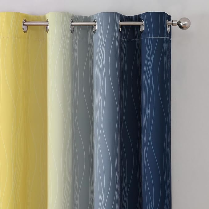 Estelar Textiler Navy Blue and Yellow Ombre Blackout Curtains 90 Inches Long 2 - Image 4