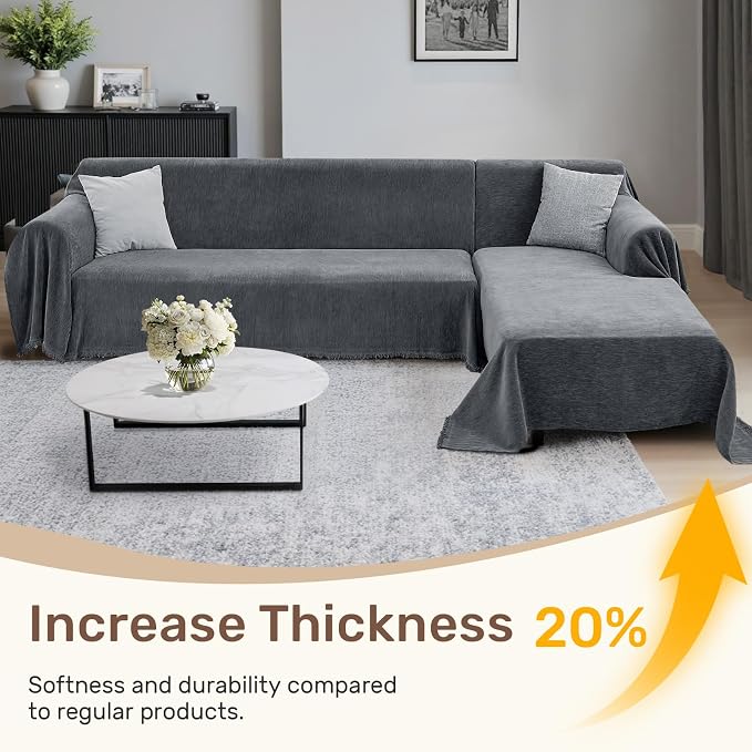 2 Pieces Sectional Couch Covers L Shaped Cover XXXL Dark Gray | Thick Washable - Image 3