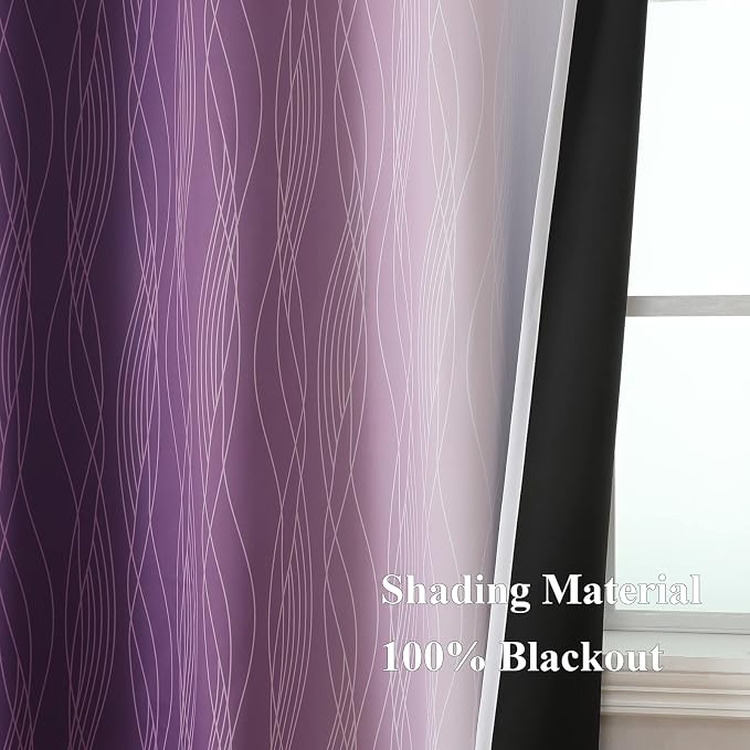 Estelar Textiler Purple and Greyish White Blackout Curtains 54 Inch Length - Image 5
