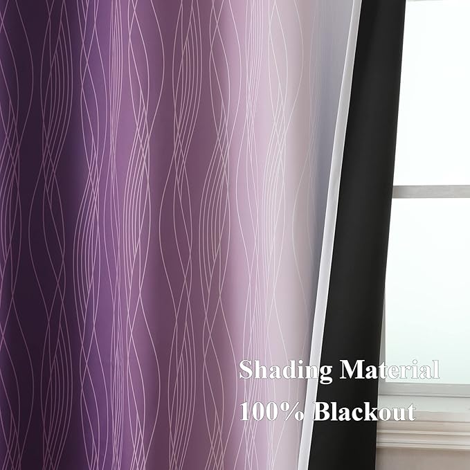 Estelar Textiler Purple and Greyish White Ombre Blackout Curtains 84 Inches Long - Image 5