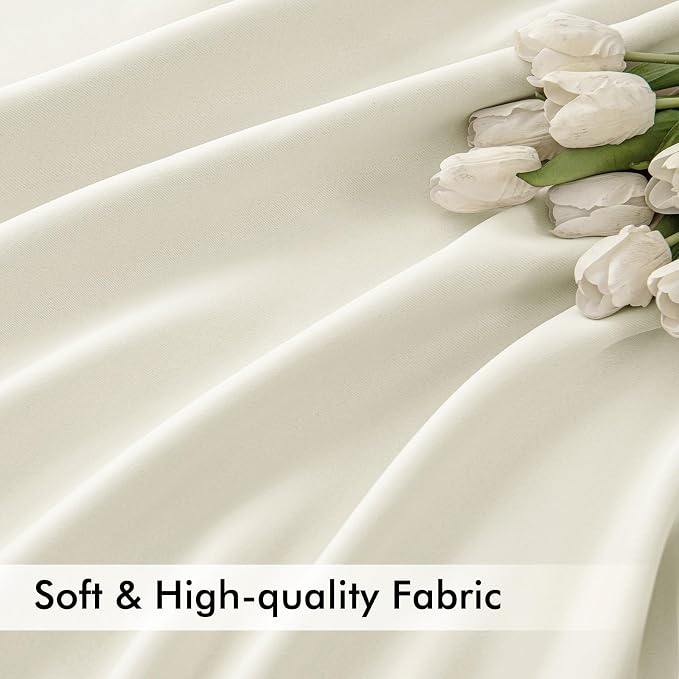 MIULEE Cream Back Tab Blackout Curtains 52x63 Inches Long 2 Panels Set | Rod - Image 6