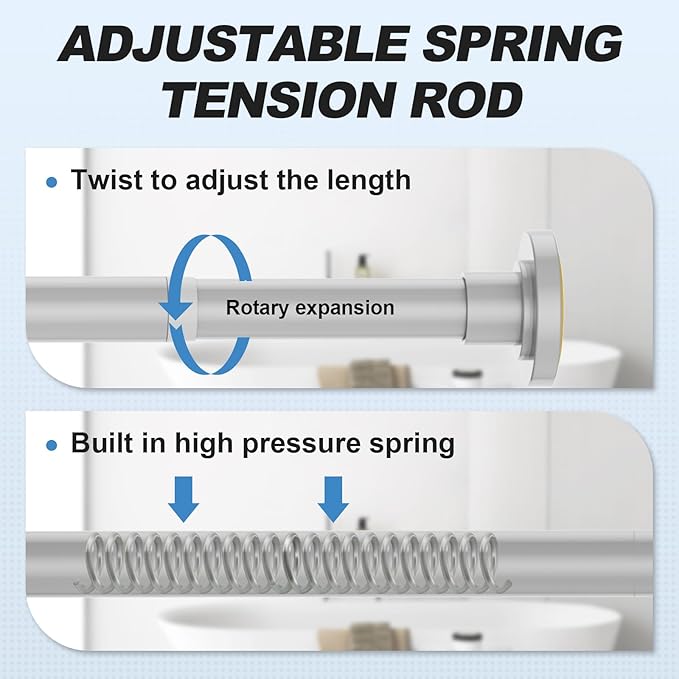 CorkLatta Silver Shower Curtain Rod 31 to 104 Inch, 1 Inch Diameter Adjustable - Image 2