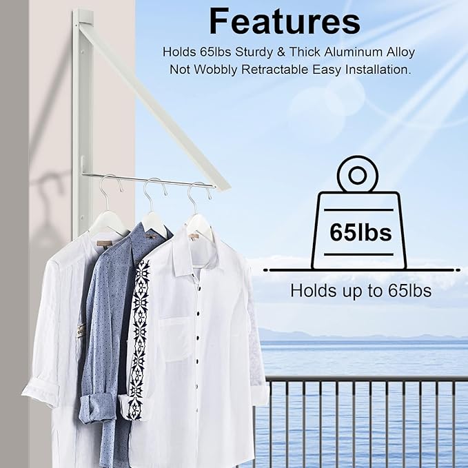 Retractable Clothes Drying Rack,Space Saver Wall Mounted Folding Hanger for Laundry Room, Closet Storage Organization, Easy Installation Aluminium Dryer 1pcs