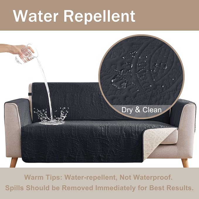 Black Loveseat Covers for 2 Cushion Couch, Water-Repellent Covers for Love Seat - Image 3