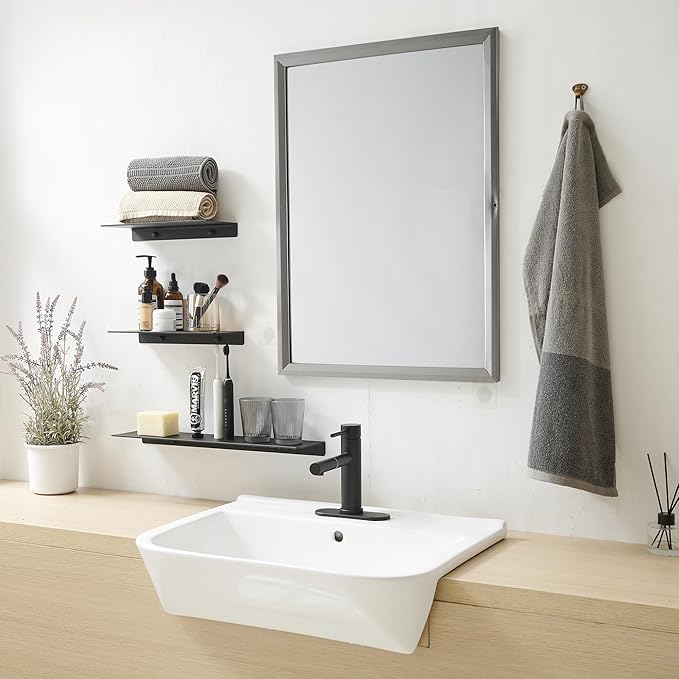 JOOM 2 PCS Small Floating Shelf, 12'' Metal Wall Shelf, Black, Bathroom, Durable, Waterproof, 5.0lbs Weight Capacity