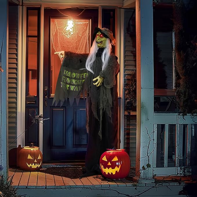 AW Animated Halloween Decorations,Scary Witch,6 FT Life Size Standing Clown,Motion/Sound Activated LED Eyes Creepy Sound,Haunted House Props,Party Outdoor Indoor Lawn Yard Patio 2025