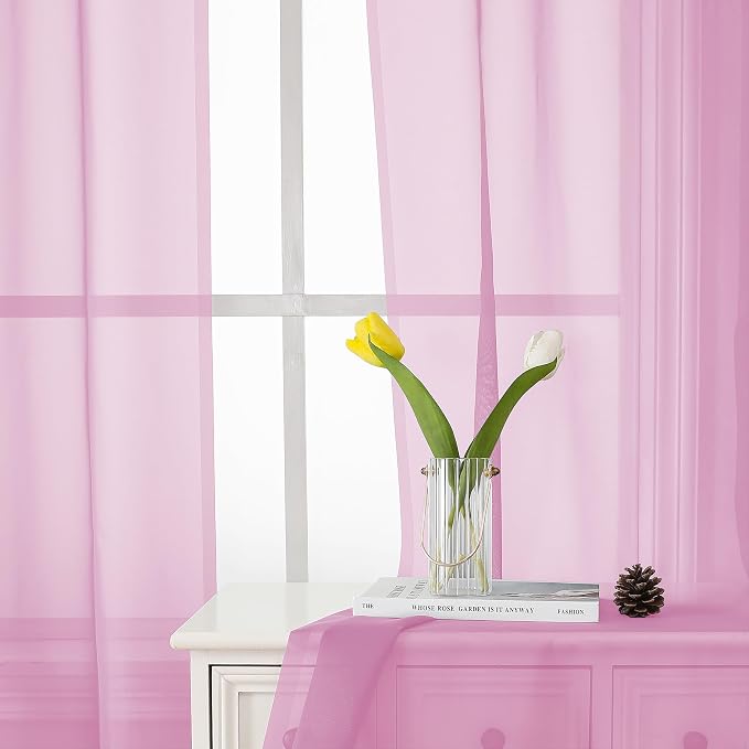 Light Pink Sheer Curtains 45 Inch Length 2 Panels, Airy Voile Curtains - Image 9