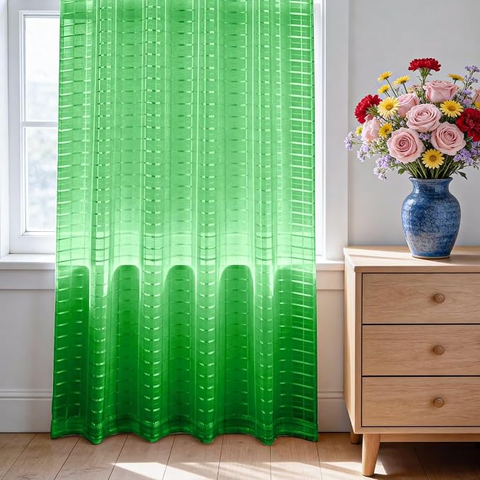 SpaceDresser Check Sheer Curtains 54 Inches 2 Panels Set, Rod Pocket Plaid - Image 3