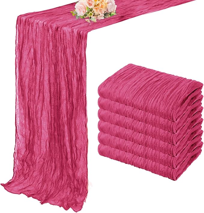 Hot Pink 6 Pack Cheesecloth Table Runner 10FT Boho Fabric Rustic Cheese Cloth Table Runner for Wedding 20 x 120 Inch Long Bridal Shower Baby Shower Gauze Sheer Birthday Party Table Decorations