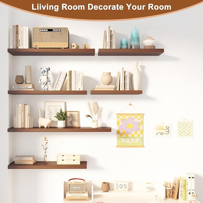 12 Inch Deep Floating Shelves for Wall 2 Pack Floating Shelves Large Storage Space Wall Mount Shelf for Living Room Kitchen Bathroom 30" W x 12" D x 1.2" H Rustic Brown
