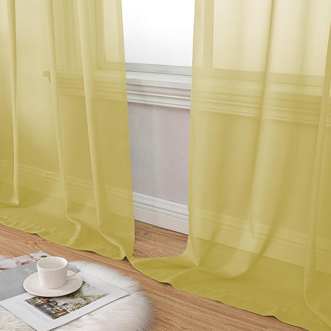 Aiyufeng Yellow Sheer Curtains 45 Inch Length 2 Panels Set, Light Filtering - Image 6