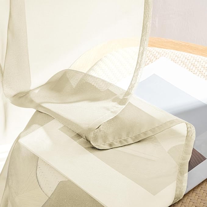 MIULEE Light Cream Sheer Curtains 102 Inches Long, 4 Panels Set, Light - Image 7