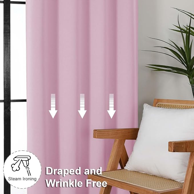 Simplebrand Ava Pink Short 36 Inches Blackout Curtain 2 Panels Set, Half Window - Image 6