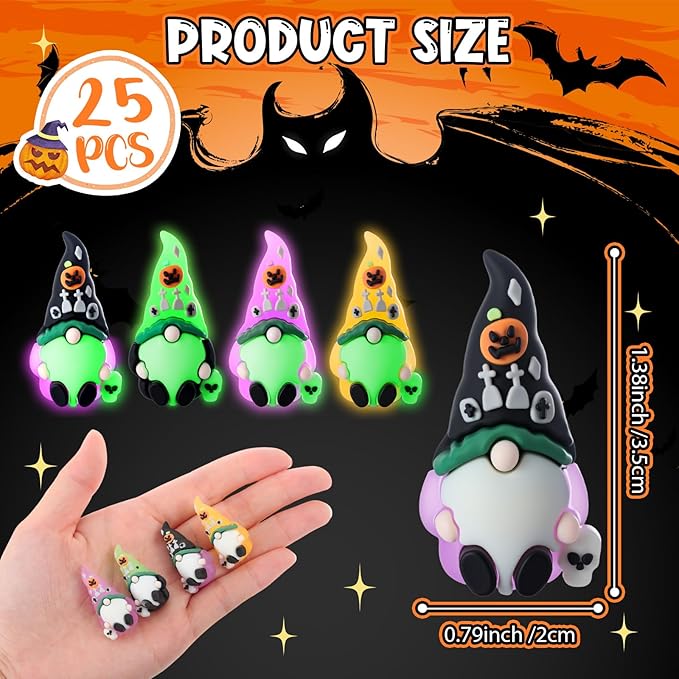 Wesiti 25 Pcs Luminous Halloween Mini Gnomes Figurines Bulk Glow in Dark Miniature Ornaments Hide and Seek Tiny Gnomes Figures Statue Halloween Party Favor Bag Fillers Garden Dollhouse Decor Gifts