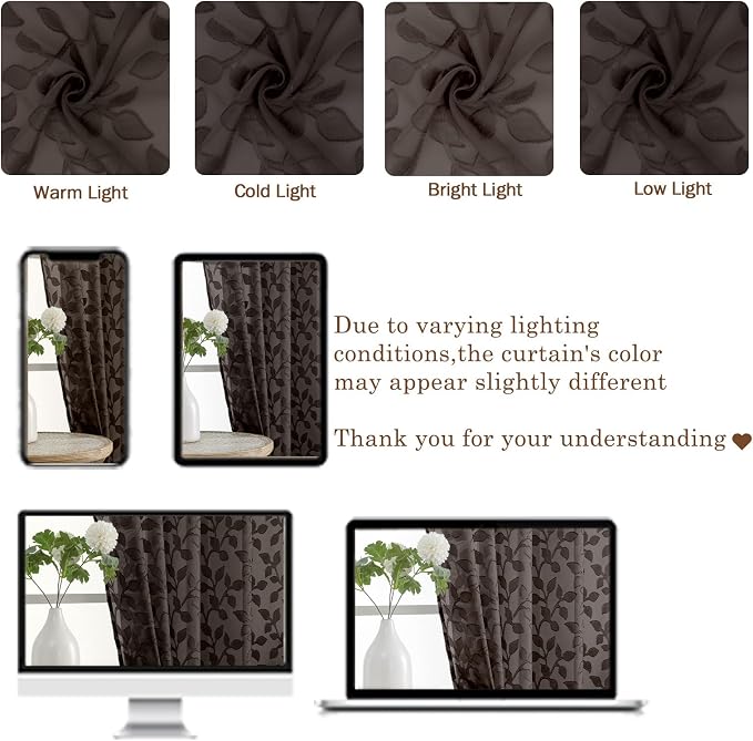 Chyhomenyc Chocolate Sheer Curtains 96 Inch Length 2 Panels Set, Light - Image 3